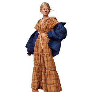 Anthropologie Maeve Sommerset Dress in Golden Maize and Navy Plaid, Size XL